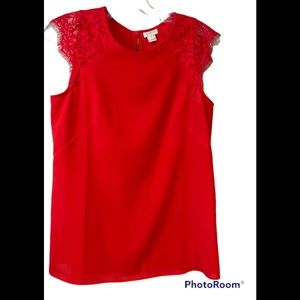 J crew women’s Red lace cap sleeve blouse